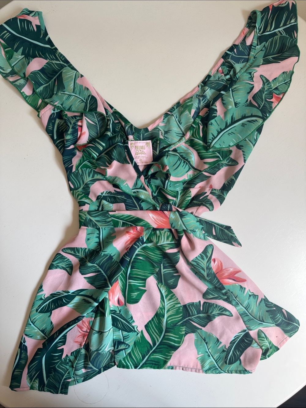 Show Me Your MuMu x Barbie Pink Tropical Wrap-Style Romper